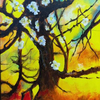 绘画 标题为“斑斓的梅花  Colorful plu…” 由Leo,Keihung Yip, 原创艺术品, 丙烯 安装在木质担架架上