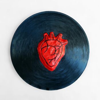 Sculpture intitulée "Vinyl heart" par Leo Du Lac, Œuvre d'art originale, Argile