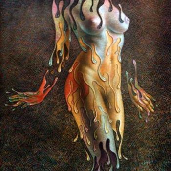 Painting titled "MELTING WOMAN" by Leon Alegria, Original Artwork, Oil