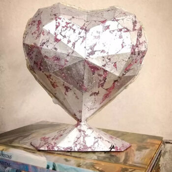 Sculpture titled "The Silver Heart" by Leonardo Alonso, Original Artwork, Resin
