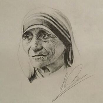 Tekening getiteld "Madre Teresa di Cal…" door Carmelo Leone, Origineel Kunstwerk, Potlood Gemonteerd op Andere stijve panelen