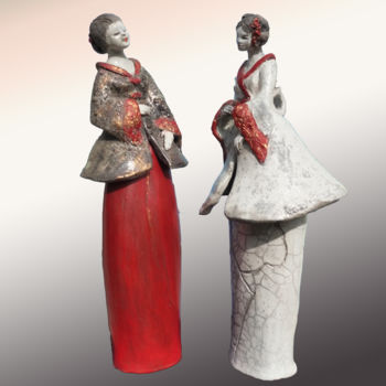 Sculpture titled "SECRETS DE GEISHA" by Léone Digraci, Original Artwork, Ceramics