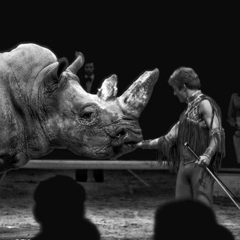 Fotografía titulada "Die Nashorndressur" por Leopold Brix, Obra de arte original, Fotografía analógica