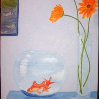 Painting titled "Goldfishes" by Lepan, Original Artwork, Oil