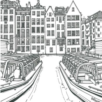 「Amsterdam Canal」というタイトルの描画 Lera Ryazancevaによって, オリジナルのアートワーク, インク