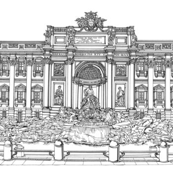 「The Trevi Fountain」というタイトルの描画 Lera Ryazancevaによって, オリジナルのアートワーク, インク