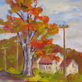 "Fall Tree with House" başlıklı Tablo Lesley Braren tarafından, Orijinal sanat, Petrol