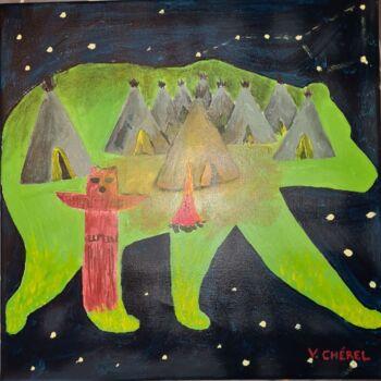 绘画 标题为“Le village de l'ours” 由Leveille Véronique, 原创艺术品, 丙烯 安装在木质担架架上