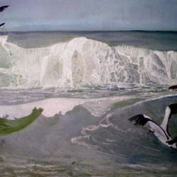 Painting titled "Waves and birds" by Socam, Original Artwork