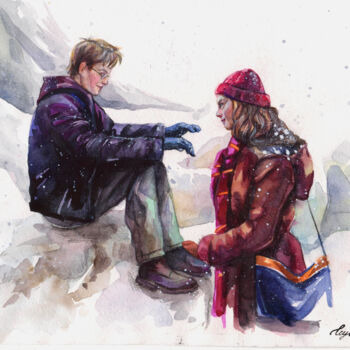 Painting titled ""Harry and Hermione"" by Leyla Zhunus, Original Artwork, Watercolor