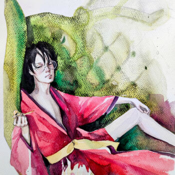 Peinture intitulée "Kimono" par Leyla Zhunus, Œuvre d'art originale, Aquarelle