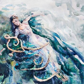 Painting titled "Sea ties" by Leyla Zhunus, Original Artwork, Watercolor