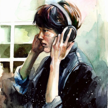 Malarstwo zatytułowany „"Listening you"” autorstwa Leyla Zhunus, Oryginalna praca, Akwarela