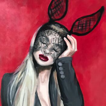 Painting titled "Bunny lady" by Leysan Khasanova, Original Artwork, Oil