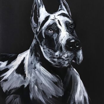 Peinture intitulée "Great Dane in Black" par Leysan Khasanova, Œuvre d'art originale, Aquarelle