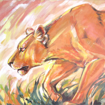 Peinture intitulée "Lioness" par Galina Lyutaeva, Œuvre d'art originale, Acrylique