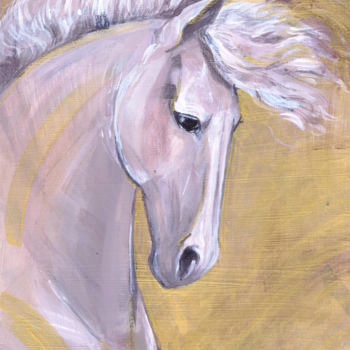 Malerei mit dem Titel "horse on a gold bac…" von Galina Lyutaeva, Original-Kunstwerk, Acryl