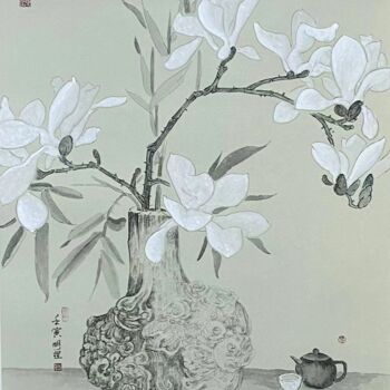 Painting titled "花卉系列：静" by Li Ming, Original Artwork, Ink