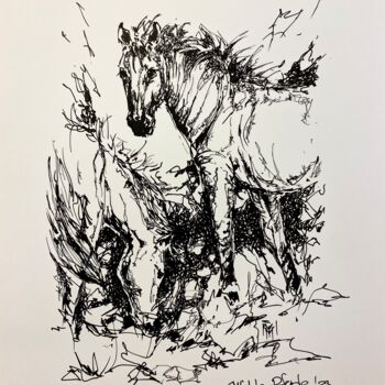 Zeichnungen mit dem Titel "Wilde Pferde" von Lia Lemberg, Original-Kunstwerk, Tinte
