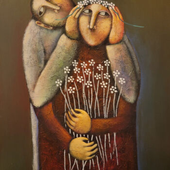 Painting titled "LOVE STORY" by Liana Asatryan, Original Artwork, Oil Mounted on Wood Stretcher frame