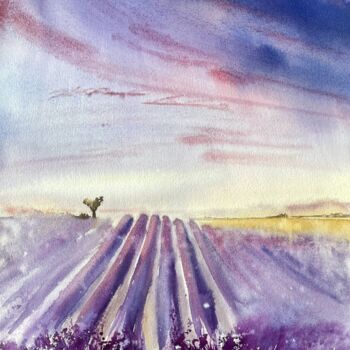 Peinture intitulée "Blooming lavender" par Lida Khomyakova (Artelida), Œuvre d'art originale, Aquarelle