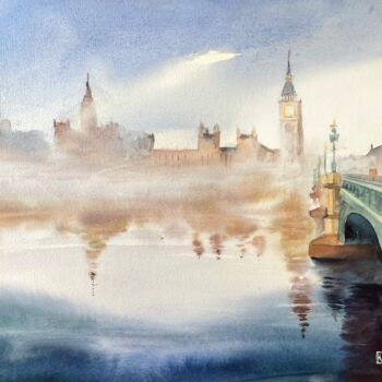 Pintura titulada "Foggy London" por Lida Khomyakova (Artelida), Obra de arte original, Acuarela