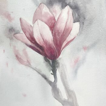 Painting titled "Magnolia Flower" by Lida Khomyakova (Artelida), Original Artwork, Watercolor