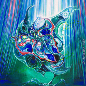 Painting titled "Demon "Demon Transf…" by Lidia Belyasin, Original Artwork, Tempera Mounted on Wood Stretcher frame