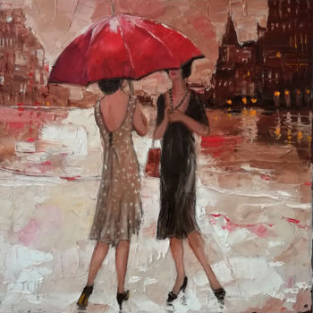 Painting titled "Due in città" by Lidia Tchoumakova, Original Artwork, Oil