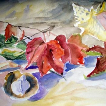 Painting titled "Feuilles rouges5" by Lyria, Original Artwork