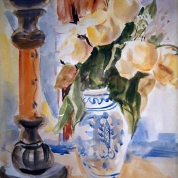 Картина под названием "Roses jaunes3" - Lyria, Подлинное произведение искусства, Масло