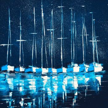 Pintura intitulada "Les voiliers bleus" por Marie-Pascale Le Goff (L’île à L’eau), Obras de arte originais, Óleo Montado em…
