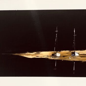 Pintura intitulada "Mouillage spatial" por Marie-Pascale Le Goff (L’île à L’eau), Obras de arte originais, Óleo Montado em A…