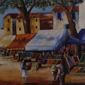 Painting titled "Marché provencal" by Lifa, Original Artwork, Oil