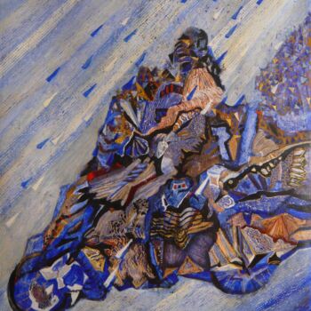 Schilderij getiteld "Moto Rider" door Lilya P Dear, Origineel Kunstwerk, Acryl Gemonteerd op Frame voor houten brancard