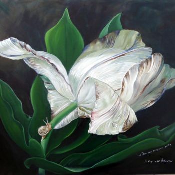 Malerei mit dem Titel "Van Huysum's tulip…" von Lily Van Bienen, Original-Kunstwerk, Öl
