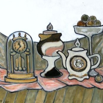 Peinture intitulée "Натюрморт с часами…" par Lilia Muratova, Œuvre d'art originale, Autre