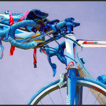 Pintura titulada "Blue bike - 100cm-x…" por Linaldo Cardoso, Obra de arte original, Oleo