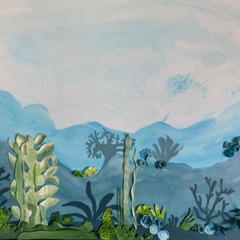 Collagen mit dem Titel "Sea garden" von Lina Alves, Original-Kunstwerk, Acryl Auf Holzplatte montiert