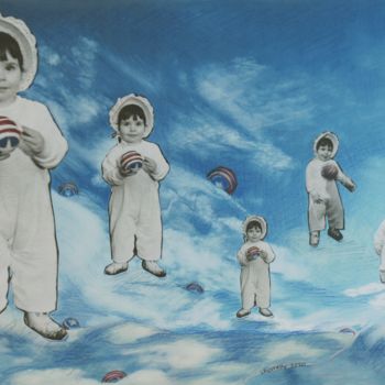 Collages intitulée "Playing Ball" par Linda Farrelly, Œuvre d'art originale, Collages