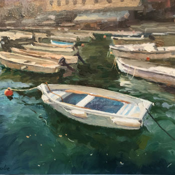 Pittura intitolato "Boats in Portofino" da Ling Strube, Opera d'arte originale, Olio