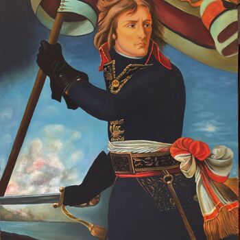 Malarstwo zatytułowany „Bonaparte au pont d…” autorstwa Liopxp, Oryginalna praca, Olej Zamontowany na Drewniana rama noszy