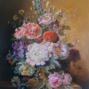 Pittura intitolato "Bouquet of flowers…" da Lala Belyaevskaya (Lalabel), Opera d'arte originale, Olio