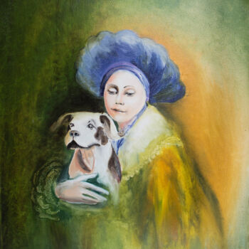 Pittura intitolato "lady in a beret wit…" da Lala Belyaevskaya (Lalabel), Opera d'arte originale, Olio Montato su Telaio per…