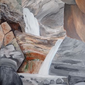 Peinture intitulée "Rocks and water" par Liudmila Malliaras, Œuvre d'art originale, Acrylique