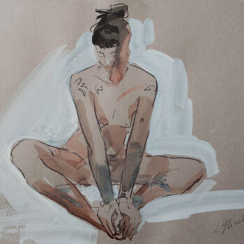 Dibujo titulada "Nude in a yoga pose" por Liudmila Iliuchina, Obra de arte original, Tinta