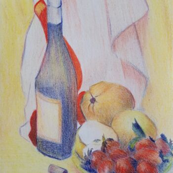 Disegno intitolato "red shadow still li…" da Liudmila Rabinovich, Opera d'arte originale, Matite colorate