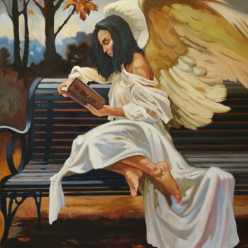 Pintura titulada "Angel is reading" por Liudmyla Boichuk, Obra de arte original, Oleo