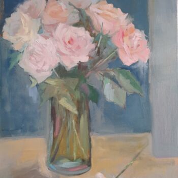 Painting titled "Light roses" by Liudmyla Lelechenko, Original Artwork, Oil