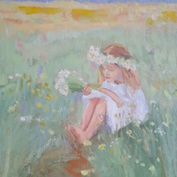 Pintura titulada "Girl on the meadow" por Liudmyla Lelechenko, Obra de arte original, Oleo